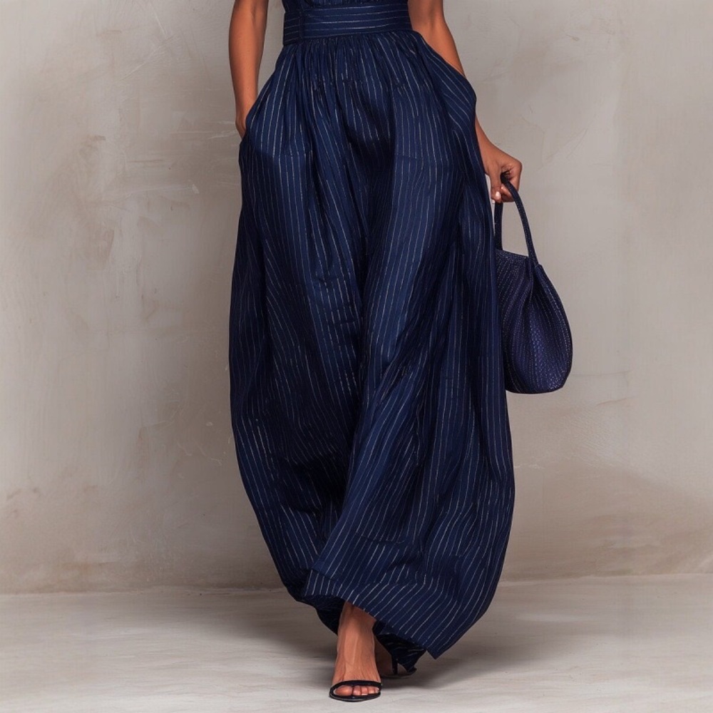 Zimmermann Sleeveless Navy Pinstripe Jumpsuit with Keyhole Neck - Picture 4 of 4
